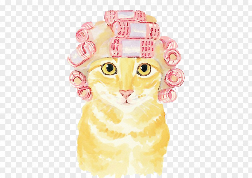 Yellow Pink Cartoon Cat PNG