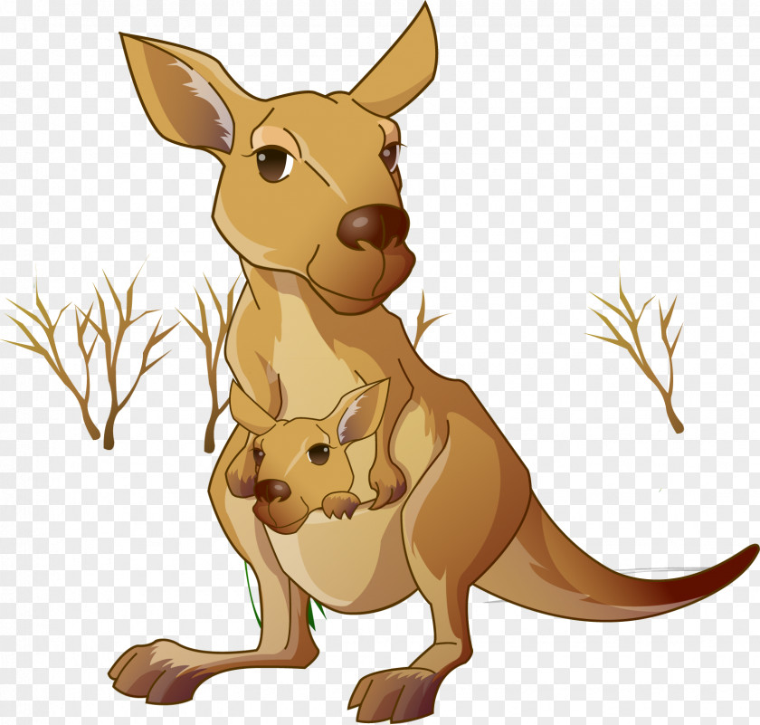 Kangaroo Mom And Child Red Macropodidae Cartoon PNG