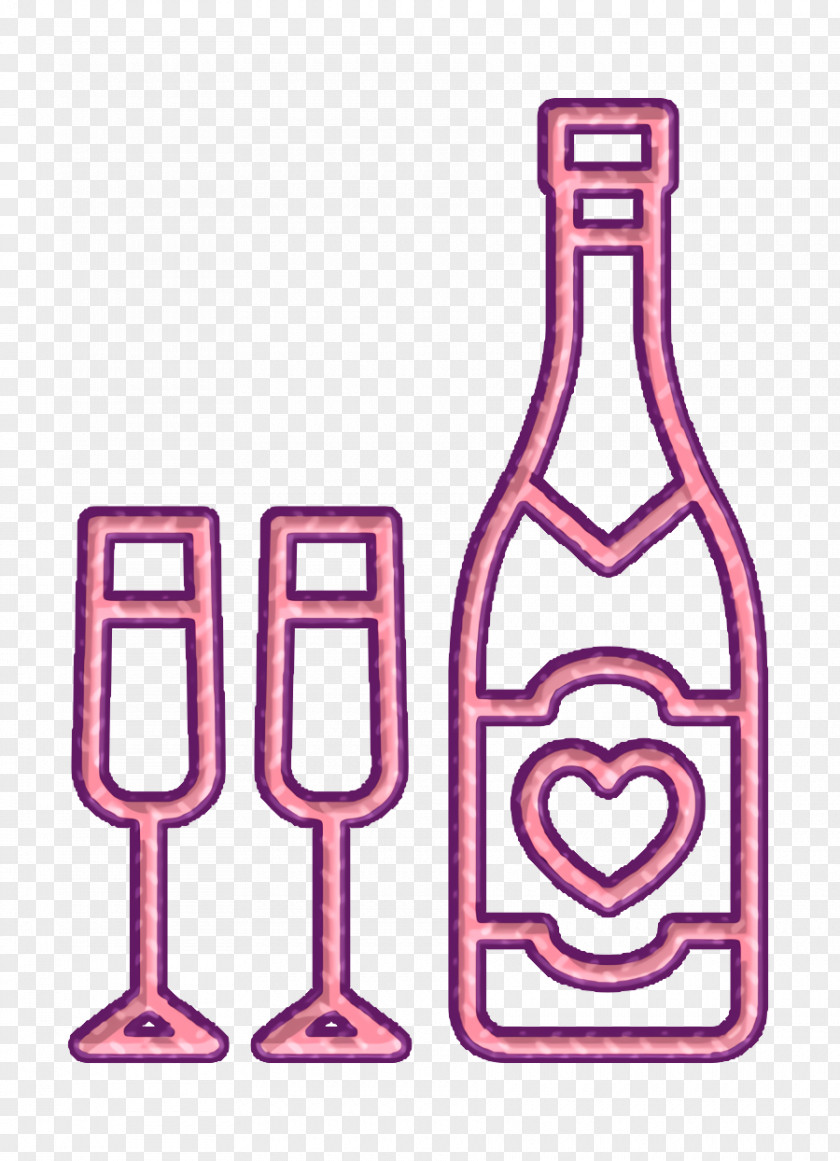 Alcohol Icon Saint Valentine Lineal Champagne And Two Glasses PNG