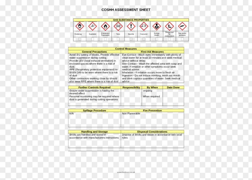 Builder's Risk Insurance COSHH Document Assessment Safety Data Sheet PNG