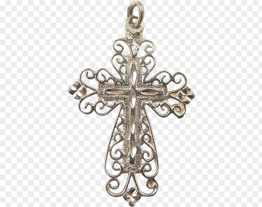 Pendant Cross With Praying Hands First Communion Eucharist Jewellery Child Silver PNG