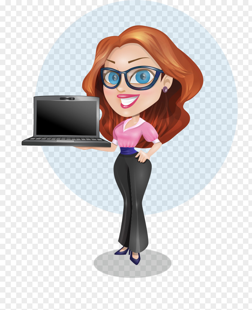 Cartoon Glasses Beauty Business Take A Laptop Businessperson Woman PNG