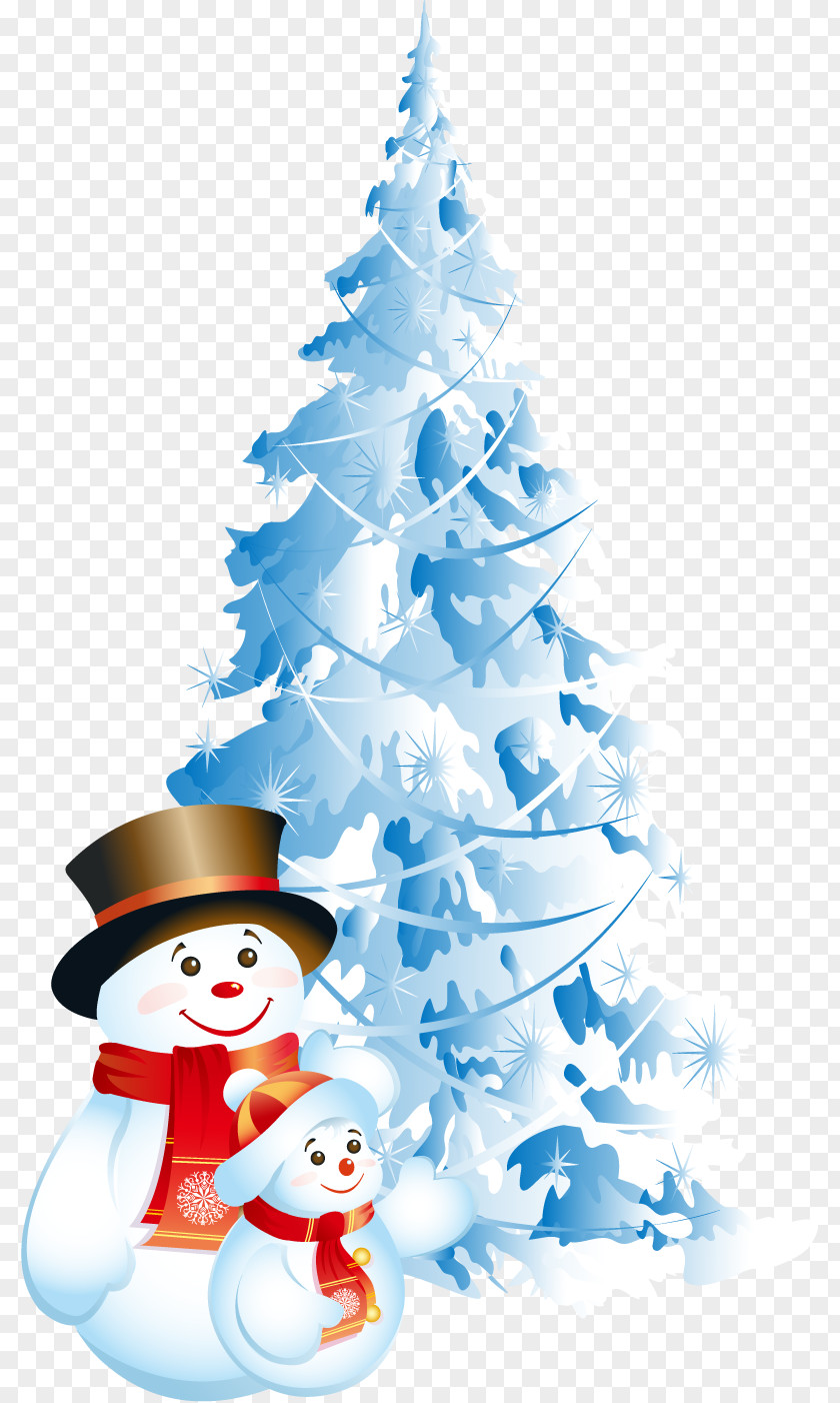 Vector Christmas Tree And Snowman Santa Claus Cartoon PNG