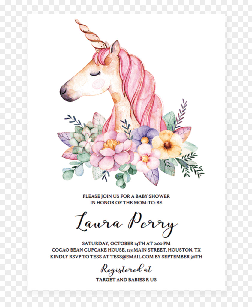 Babyshower Unicorn Flower Watercolor Painting Canvas Poster PNG