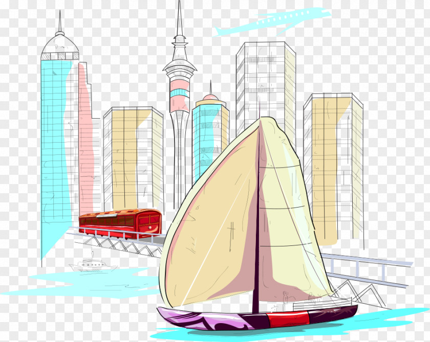 Vector Sailing And High-rise Sailboat Euclidean Illustration PNG