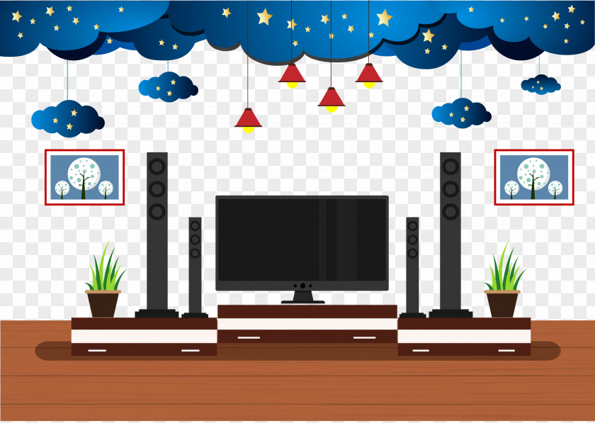 Creative Flat Living Room TV Background Vector Adobe Illustrator PNG
