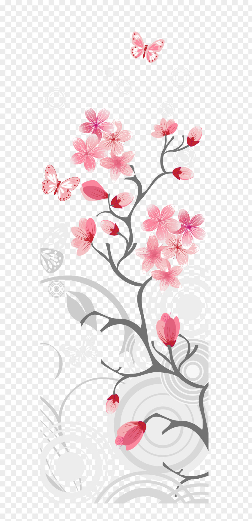 Cherry Blossom Branch Petals Illustration PNG