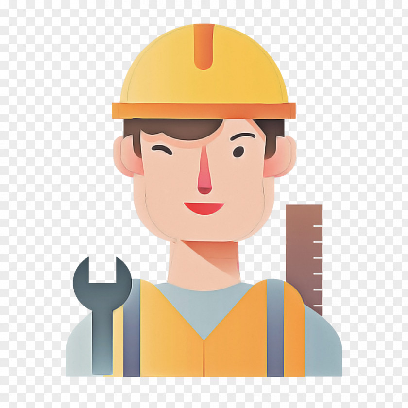 Cartoon Construction Worker Personal Protective Equipment Yellow Hard Hat PNG