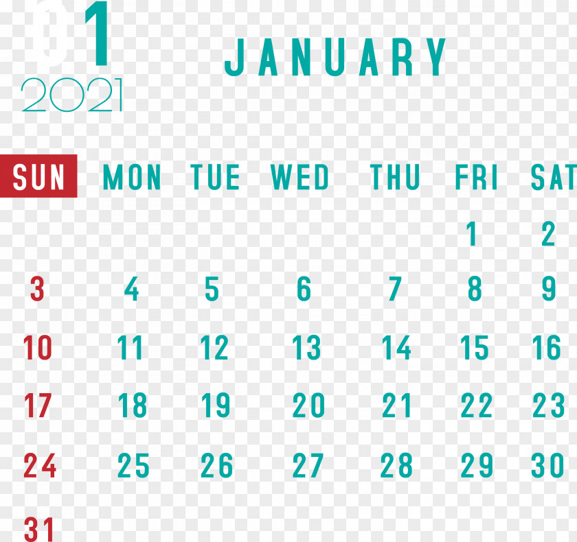 January 2021 Monthly Calendar Printable Template PNG