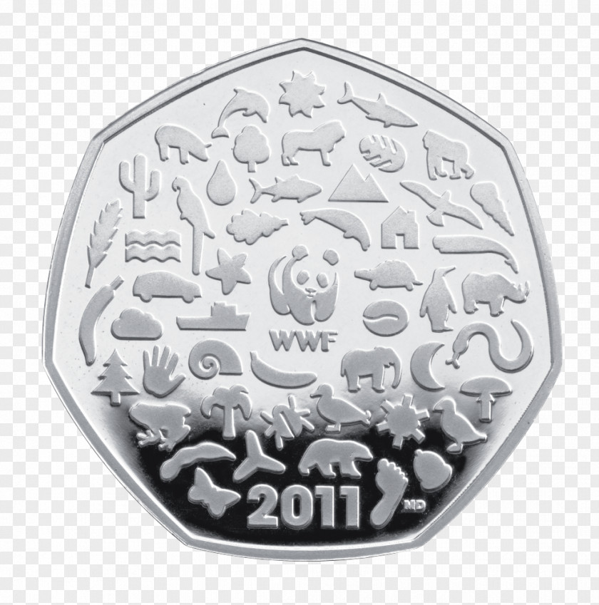 Coin Commemorative Fifty Pence World Wide Fund For Nature Silver PNG