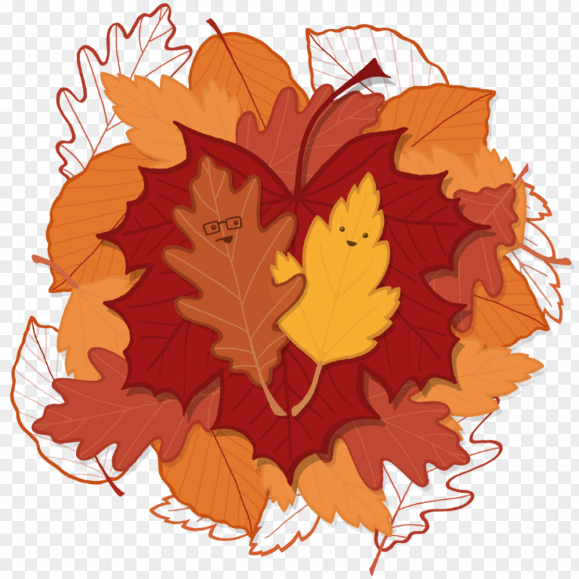 Fall In Love Maple Leaf Floral Design Clip Art PNG