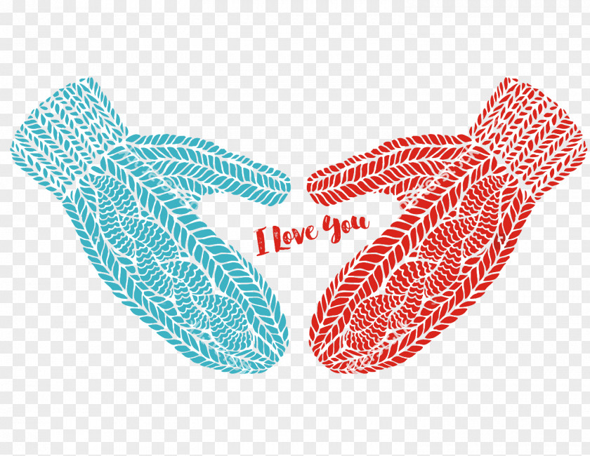 Knitted Gloves And Inscriptions Heart I Love You Glove Winter Knitting PNG