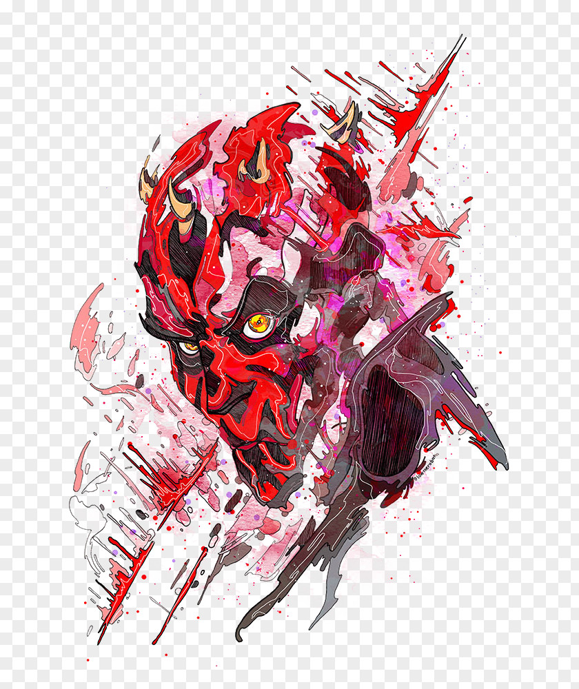 Hand-painted Face Painted Pattern Effect Darth Maul Graphic Design Drawing Illustration PNG