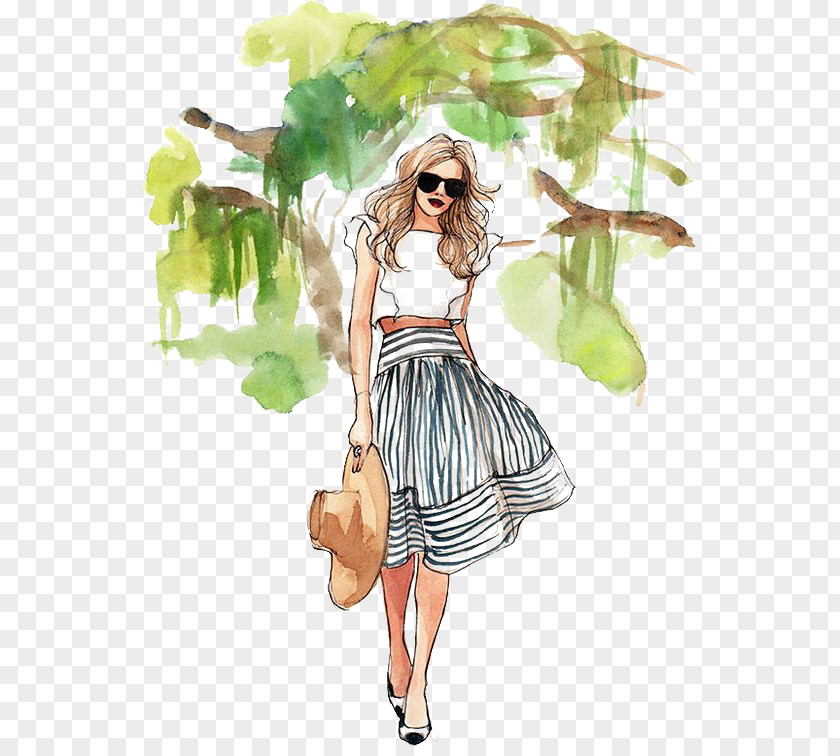 Girls Drawing Fashion Illustration Watercolor Painting Sketch PNG