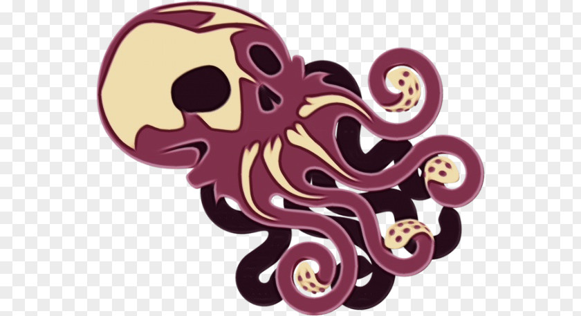 Magenta Sticker Octopus Cartoon PNG