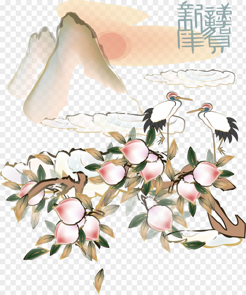 Stork Peach Desktop Wallpaper PNG