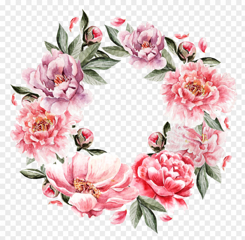 Pink Roses Ring Flower Bouquet Painting PNG