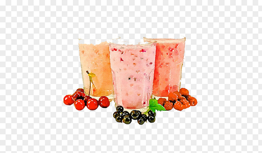 Watercolor Juice Milkshake Berry Glass PNG