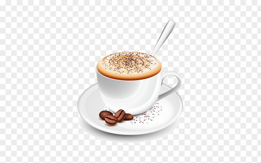 Cartoon White Coffee Cup Beans Cappuccino Latte Espresso Cafe PNG