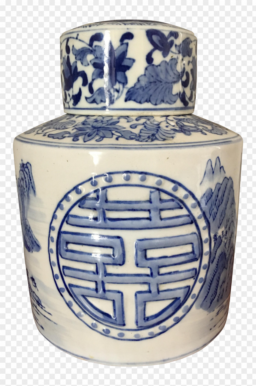 Chinese Double Happiness Blue And White Pottery Porcelain PNG