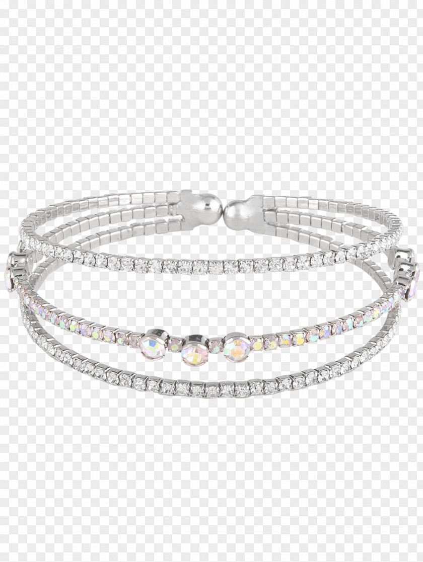 Silver Charm Bracelet Bangle Imitation Gemstones & Rhinestones PNG