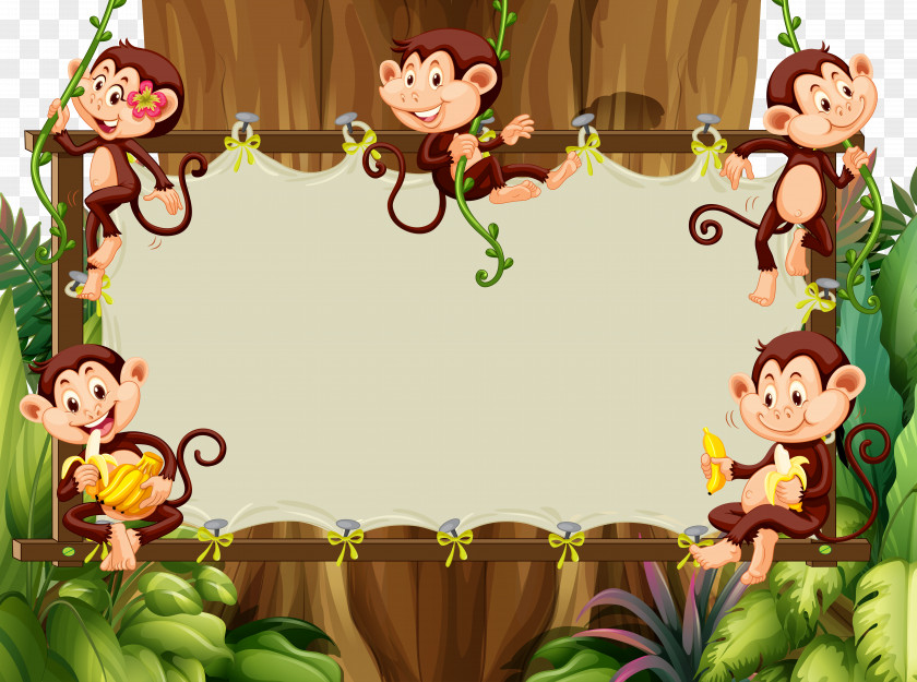 Cute Cartoon Animals Vector Material Borders Monkey Illustration PNG