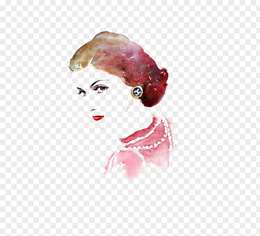 Watercolor Retro Woman Chanel Coco Painting Portrait Drawing PNG