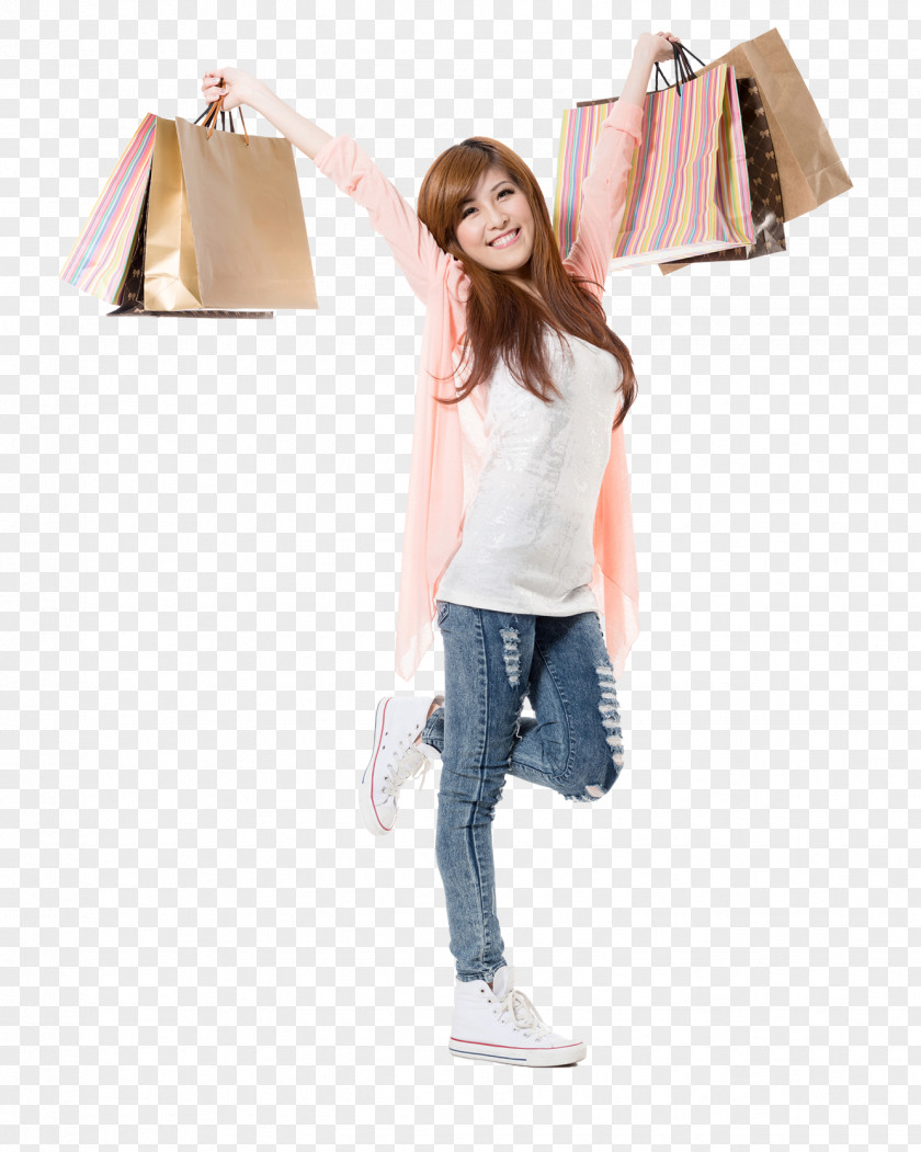 Shopping Bag Stock Photography Girl Happy PNG bag photography Happy, shopping girl, smiling woman wearing pink cardigan raising arms and carrying bags clipart PNG