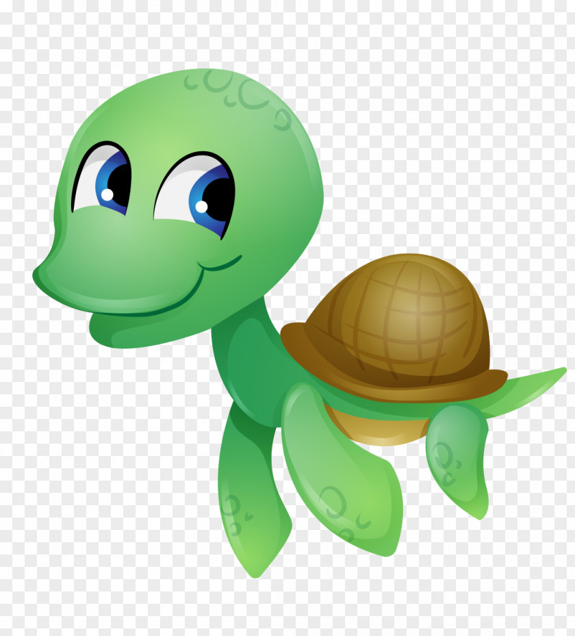 Cute Cartoon Painted Green Turtle Tortoise Sea Reptile Clip Art PNG