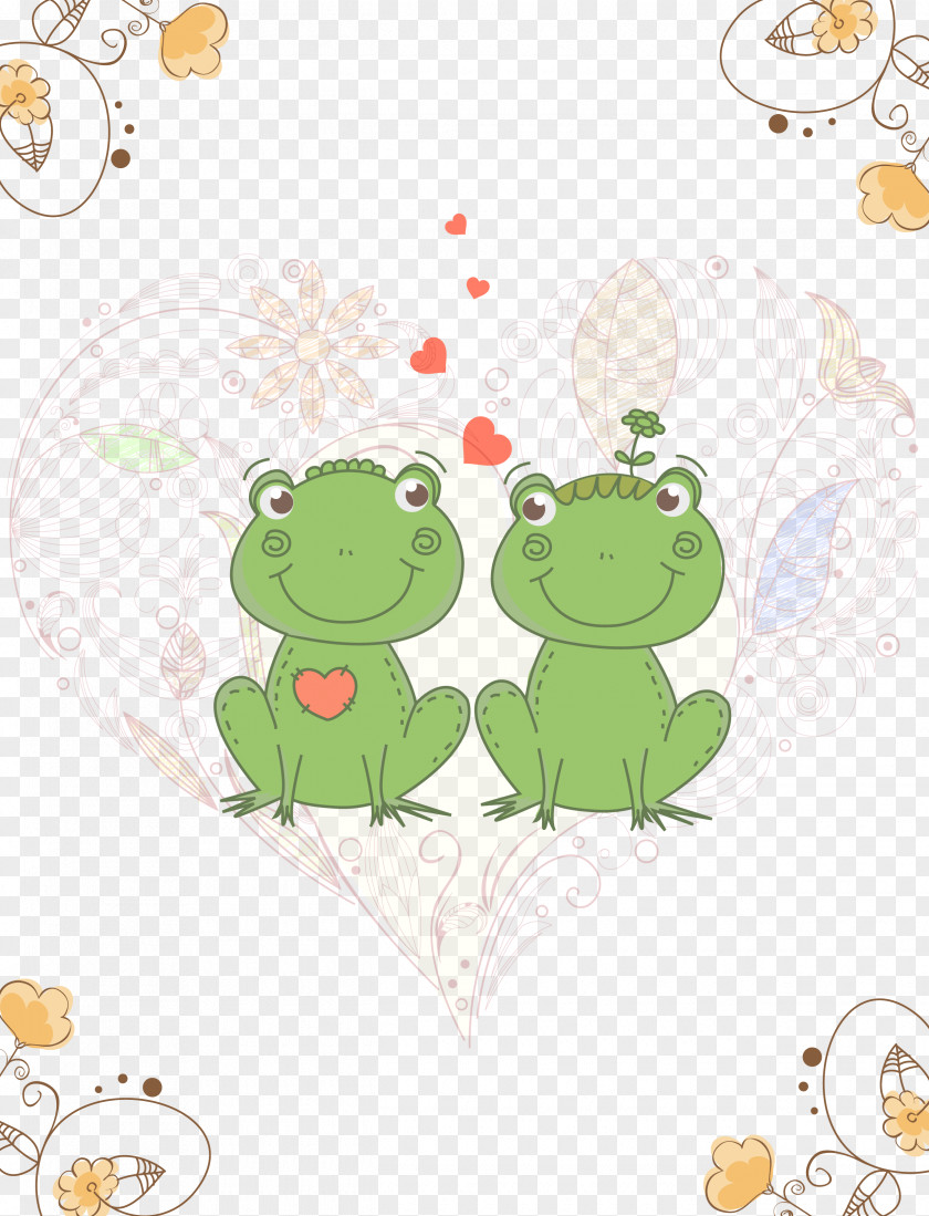 Vector Frog Wedding Invitation Valentines Day Greeting Card Postcard PNG