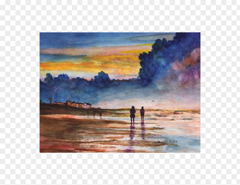 Watercolor Sky Painting Beach Sunset Art PNG
