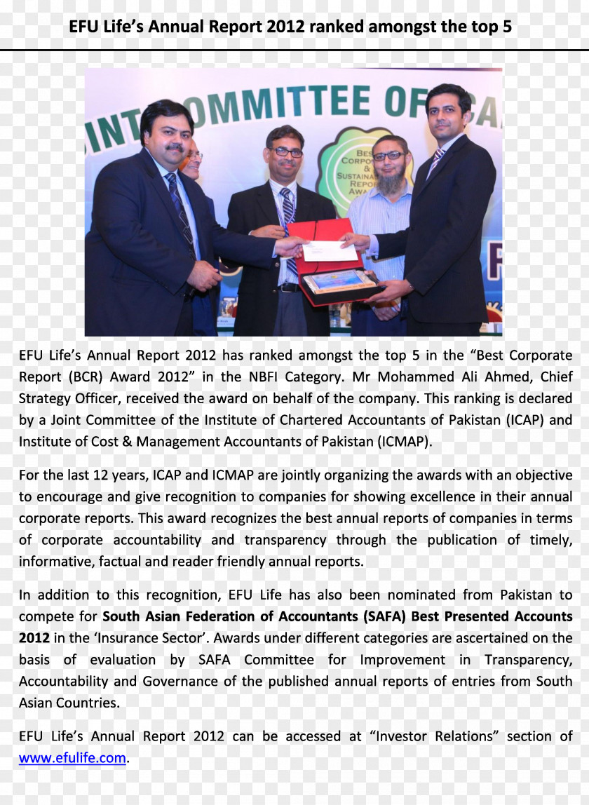 Chartered Institute Of Management Accountants EFU Life Insurance Annual Report South Asian Federation PNG