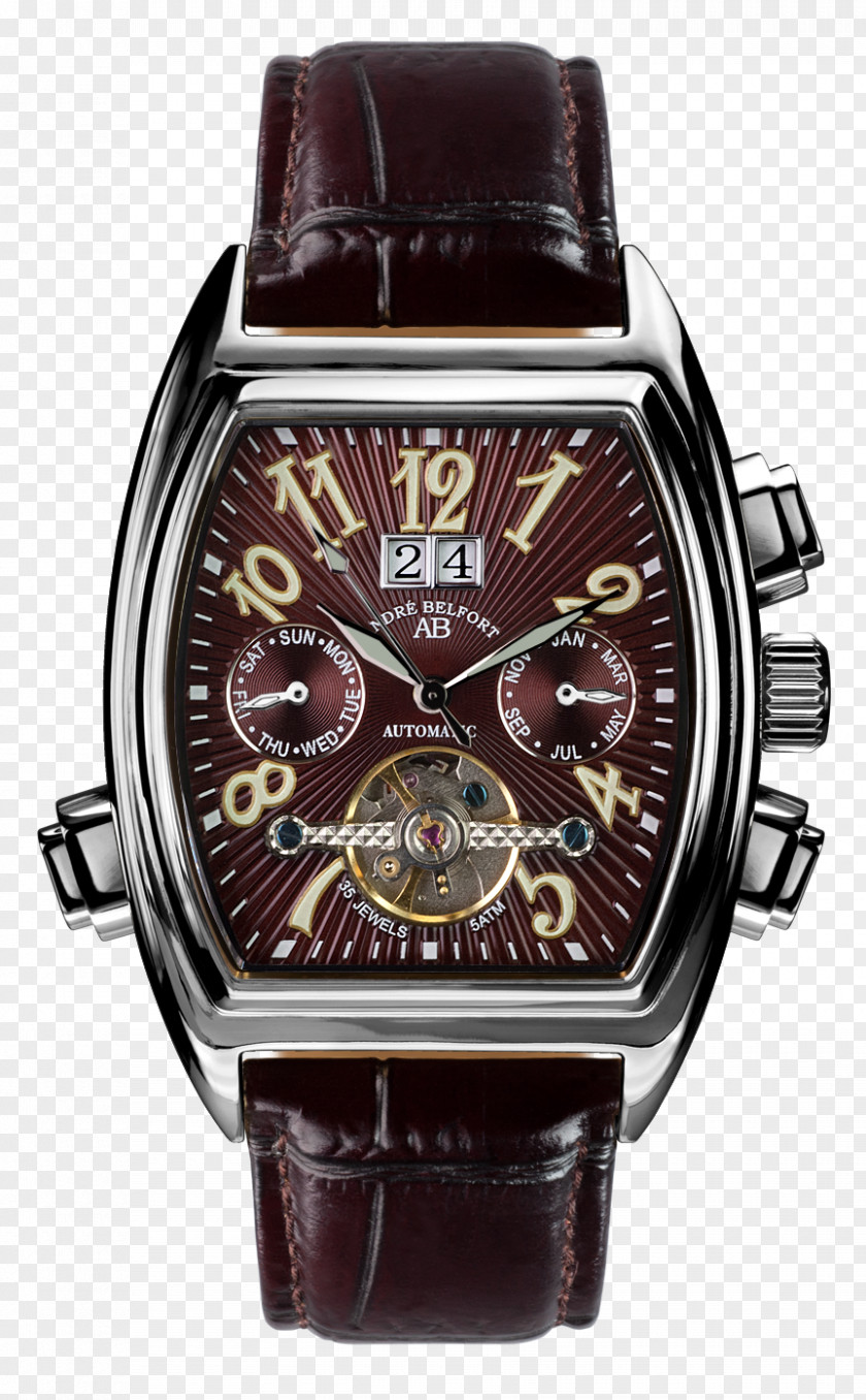 ANDRÉS INIESTA Brown Watch Strap Black Clock Face PNG