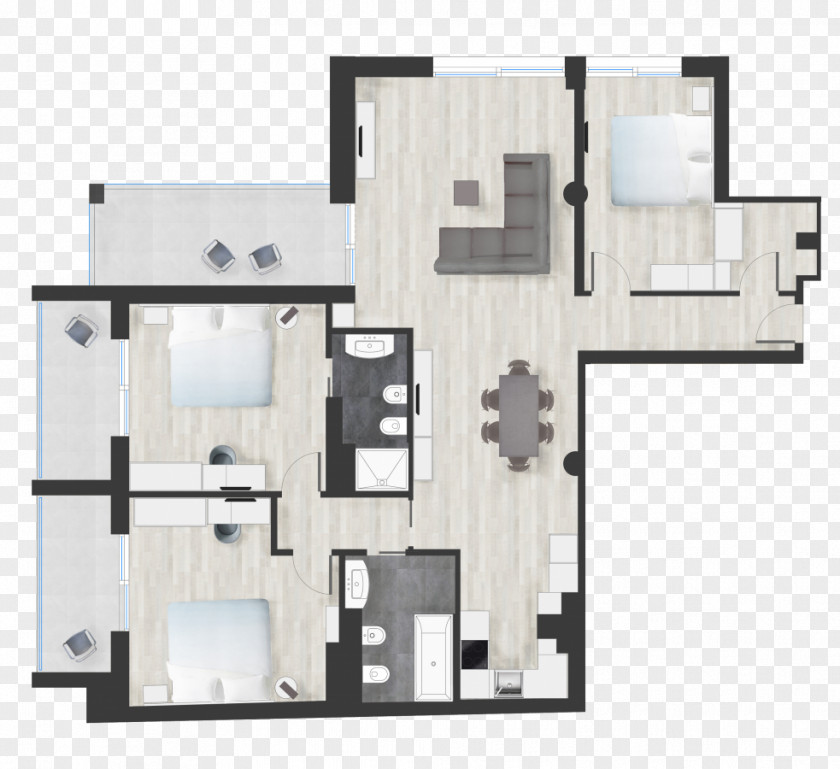 Three Rooms And Two Living Room Apartment Bedroom Terrace PNG