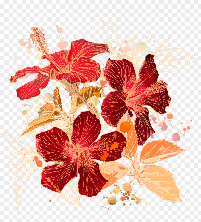 Warm Floral Patterns Drawing Line Art Illustration PNG