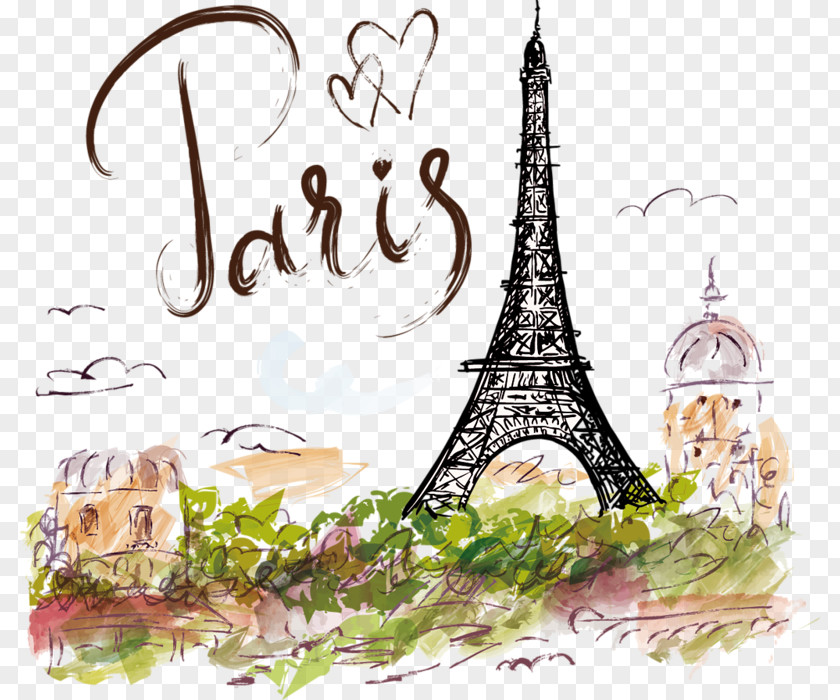 Hand-painted Eiffel Tower Drawing Illustration PNG