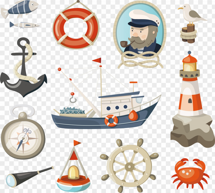 12 Vintage Nautical Design Elements Vector Material Maritime Transport Fishing Illustration PNG