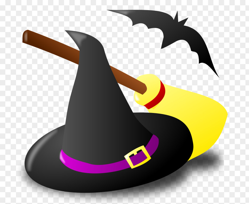 Halloween Witch Hat Broom And Bat Clipart Witchcraft Clip Art PNG
