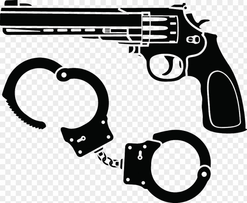 Hand Painted Black Handcuffs And Guns Pistol Firearm Royalty-free Stock Illustration PNG
