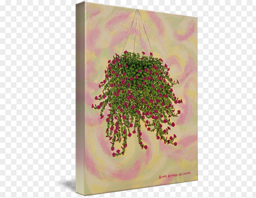 Hanging Basket Floral Design Acrylic Paint Pink M Resin PNG