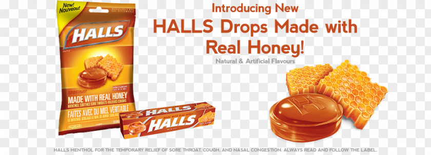 Honey Drops Halls Vegetarian Cuisine Food Throat Lozenge PNG