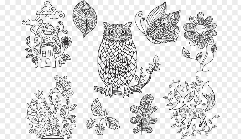 Owl The Enchanted Forest Coloring Book Euclidean Vector Illustration PNG