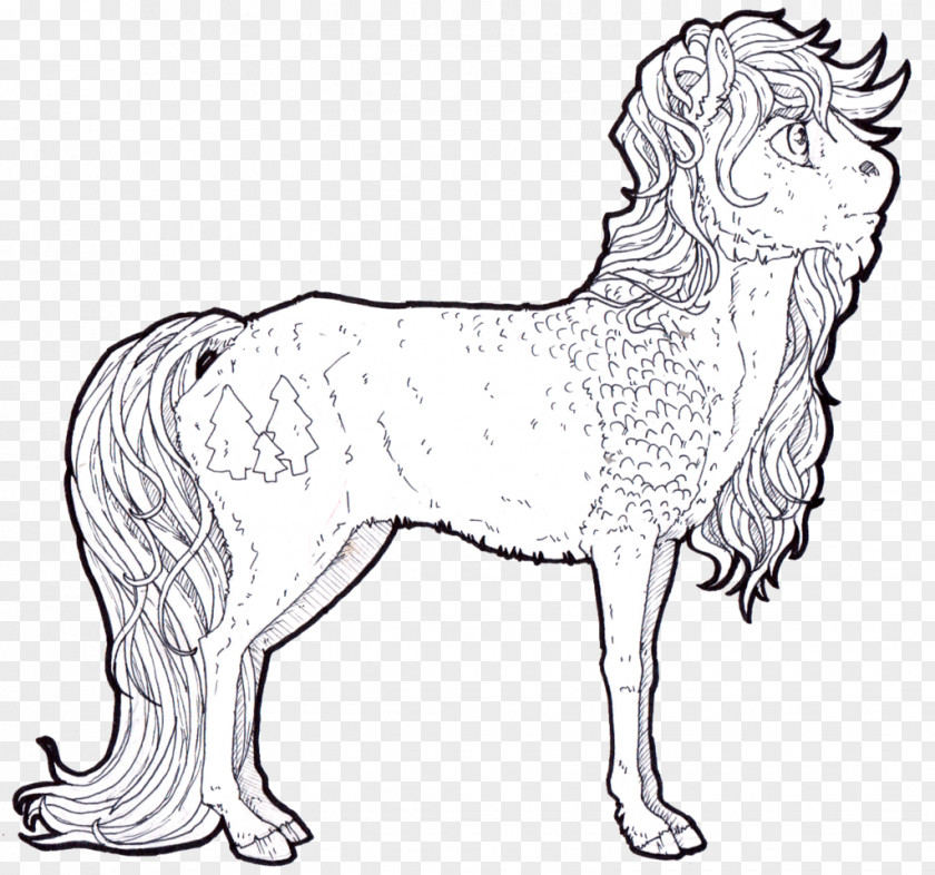 Mustang Dog Breed Line Art Drawing PNG