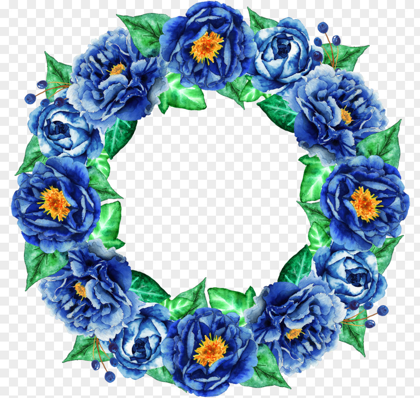 Blue Rose Circle Floral Design Flower Bouquet Clip Art PNG