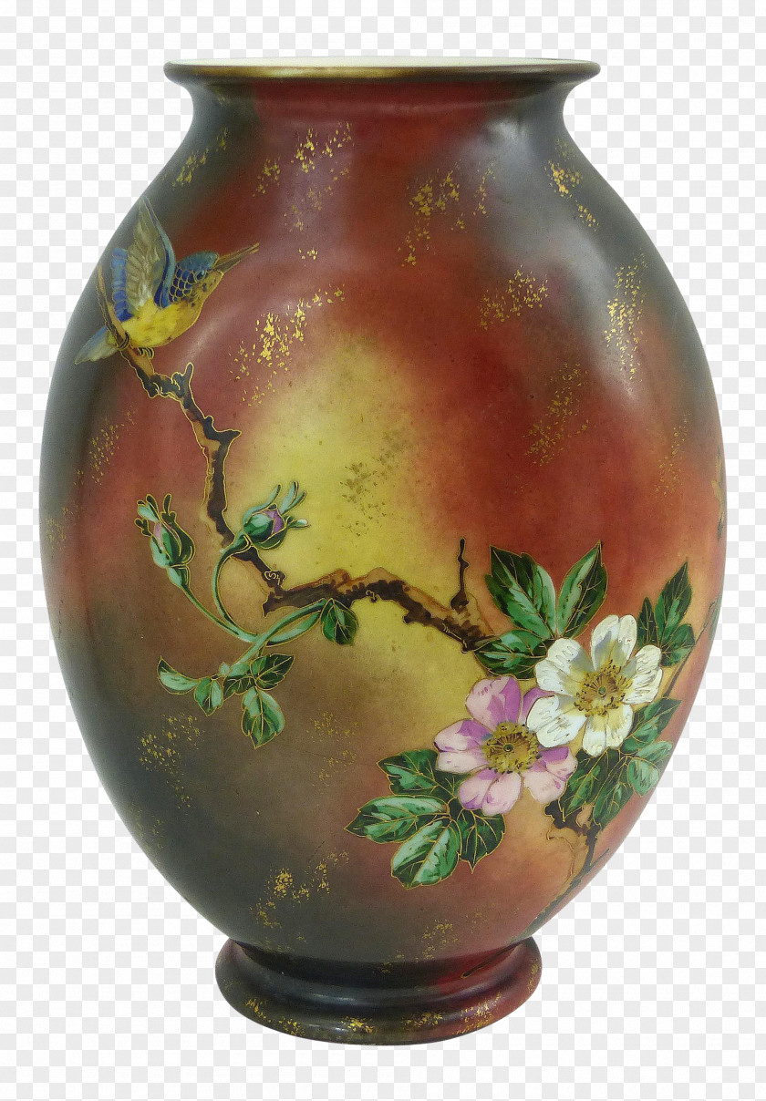 Hand-painted Birds And Flowers Vase Ceramic Pottery Flowerpot Urn PNG