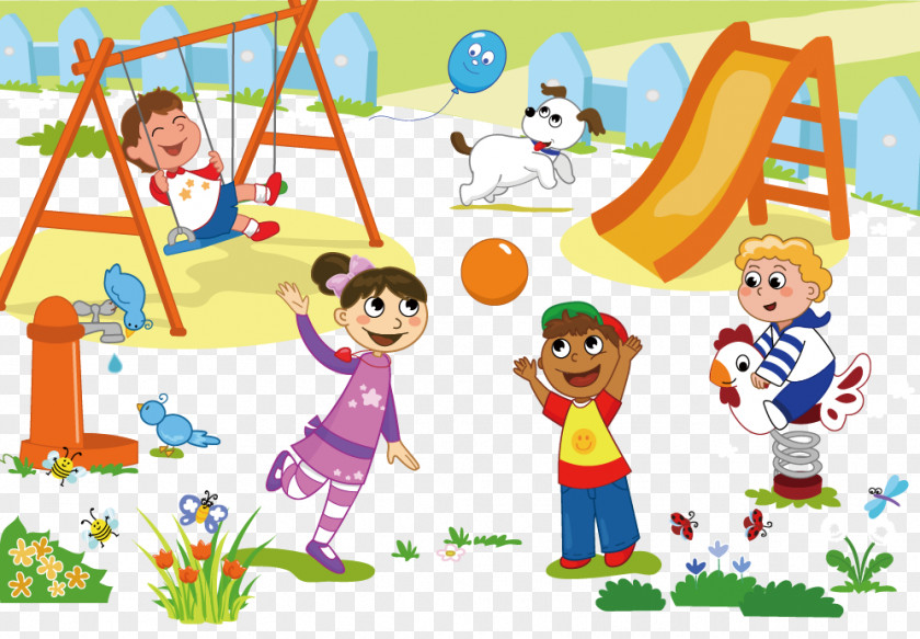 Cartoon Children Play Schoolyard Playground Child Clip Art PNG