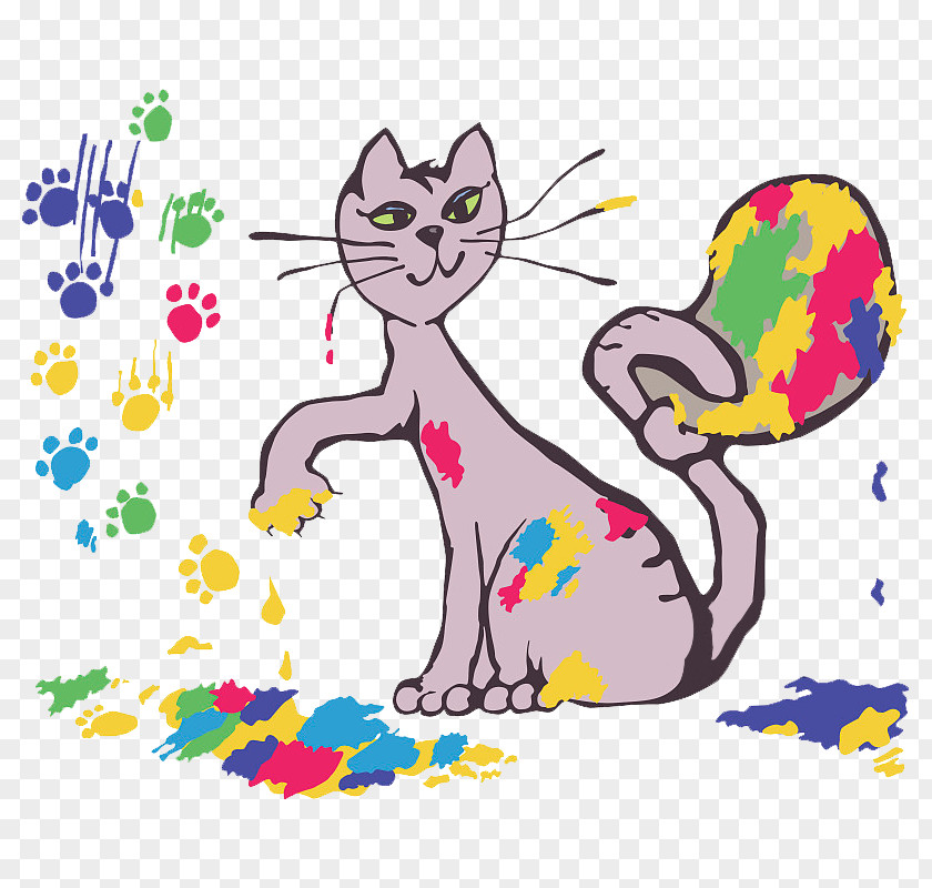 Hand Painted Watercolor Cats And Footprints Cat Clip Art PNG