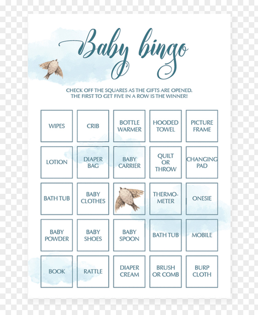 Boy Baby Shower Party Game Bingo Playing Card PNG