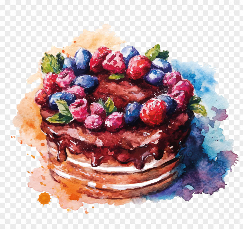 Drawing Strawberry Cake Layer Watercolor Painting PNG