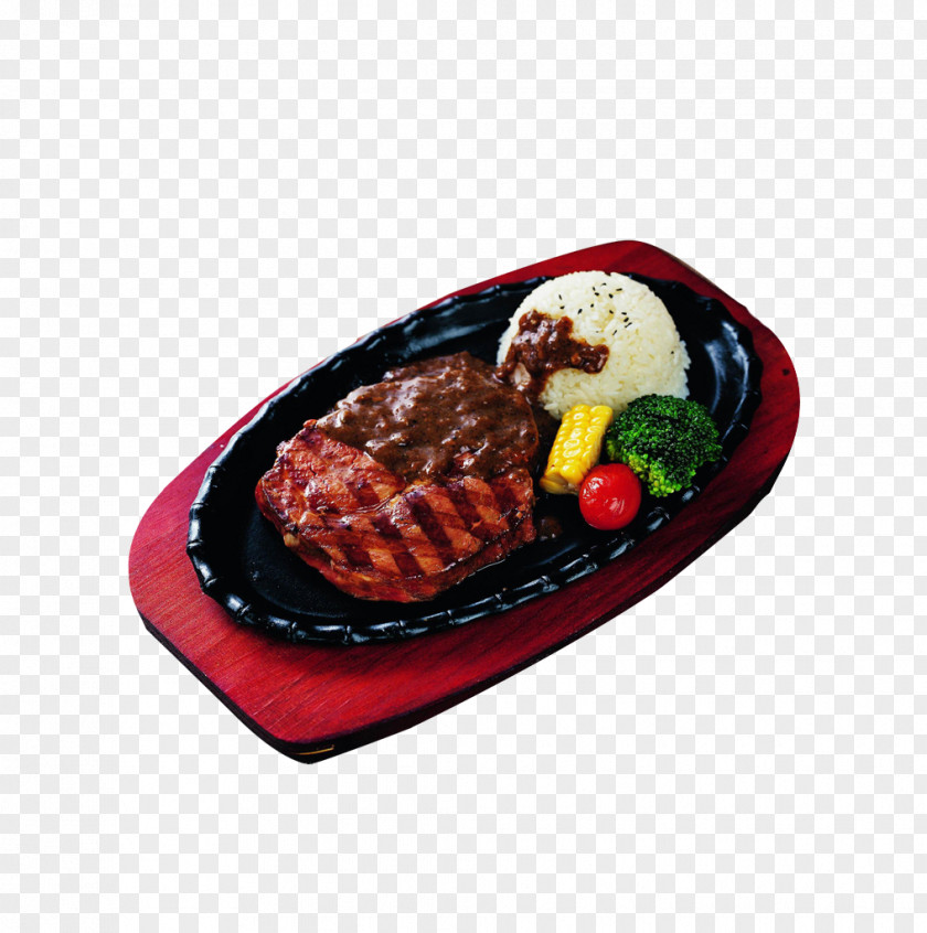 Black Rubber Steak Broccoli Rice Beefsteak European Cuisine Food PNG